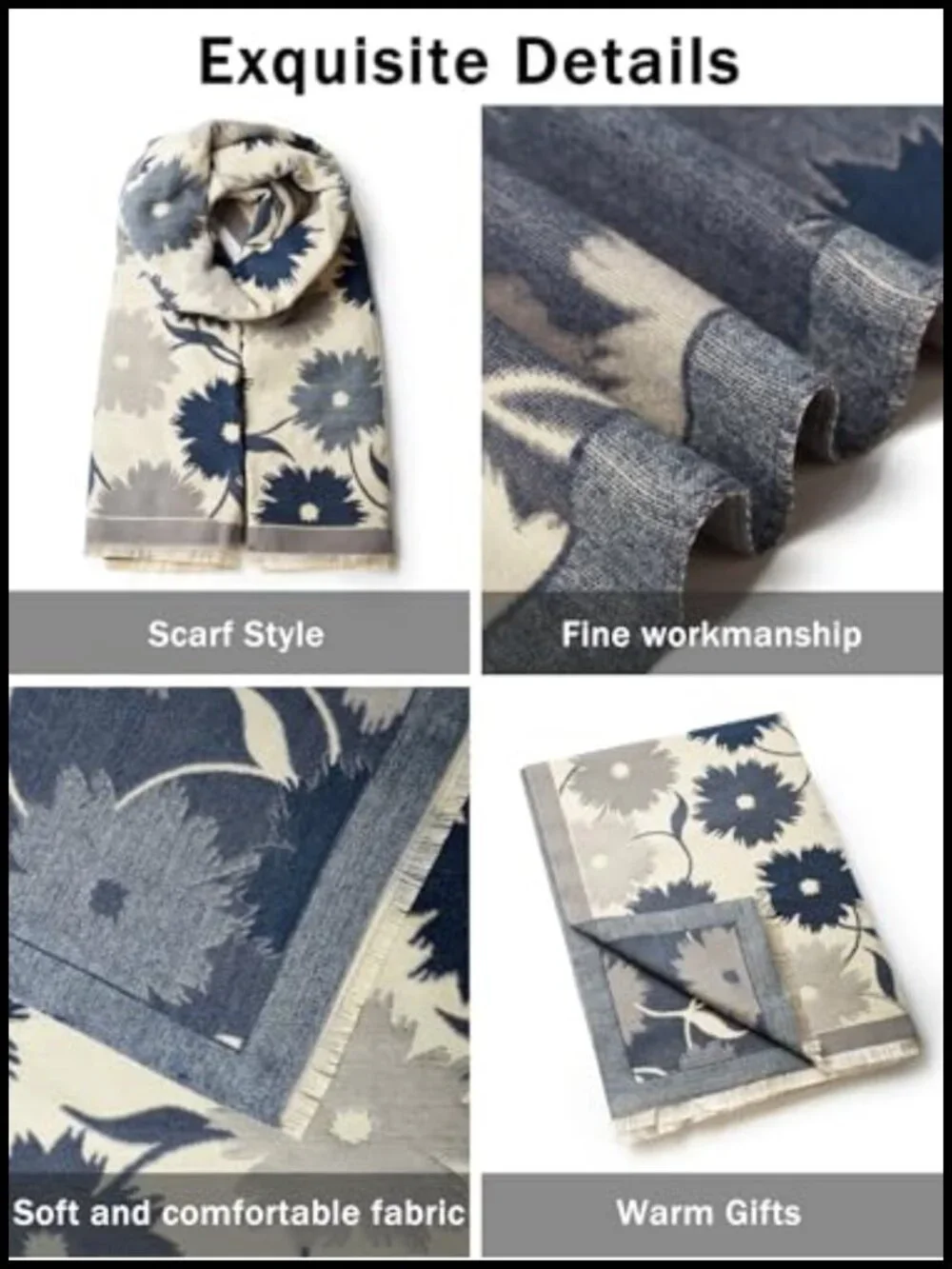Reversible Pashmina Shawl Wrap Women Big Scarf Lightweight Soft